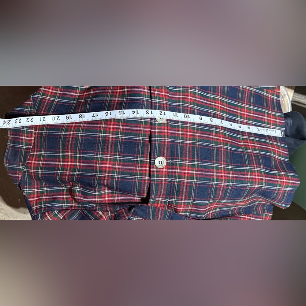 Vintage Whimsey Boys Plaid Pea Coat Double Breasted Navy Red Size 5 Wool Look - Picture 8 of 9